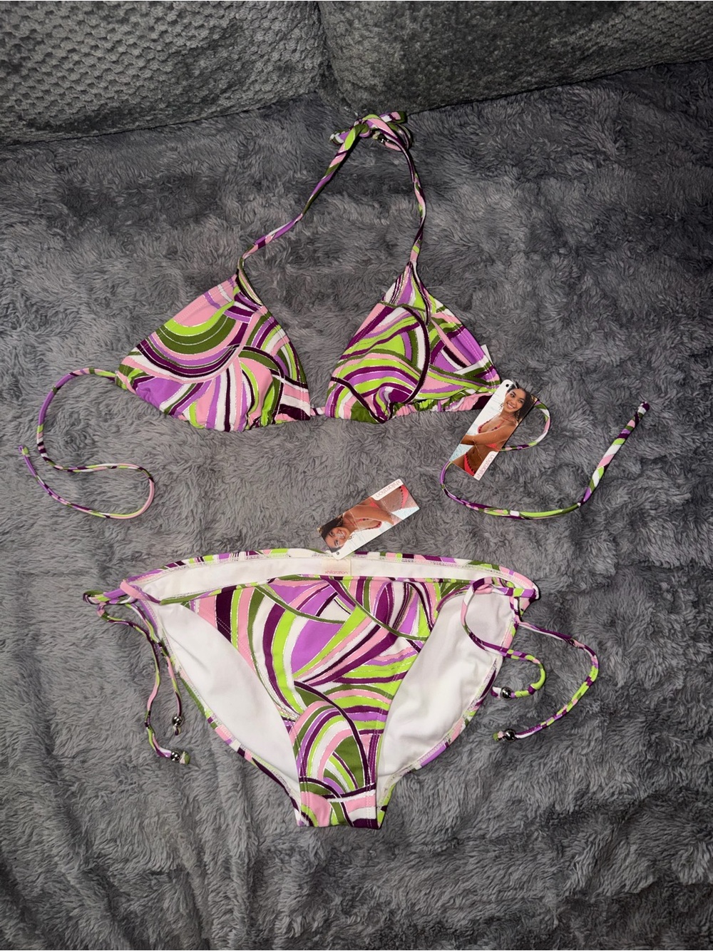Triangle Halter Bikini Set in Pink & Green Swirl